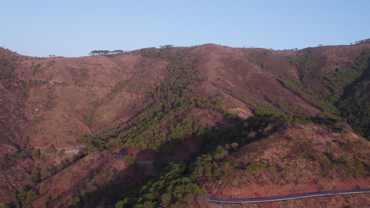 Aerial panoramic view of the mountain range in Sierra Bermeja, Estepona, Andalusia, Spain