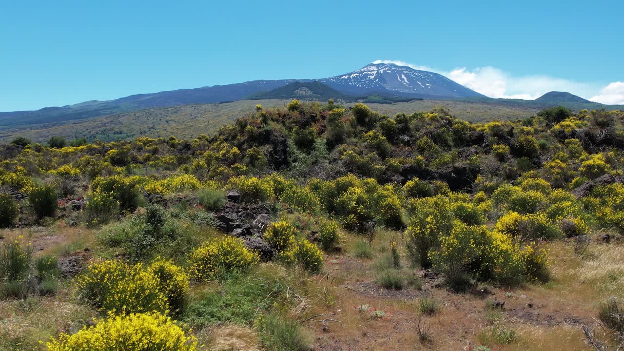 Drone shot of scenic landscapes around Mt. Etna, Volcano in Sicily, Italy