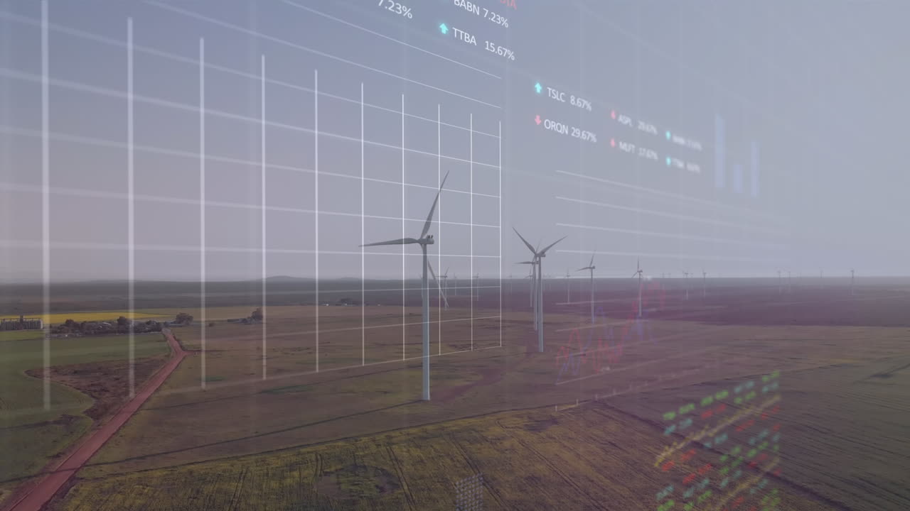 풍력 터빈에서 데이터 처리의 애니메이션