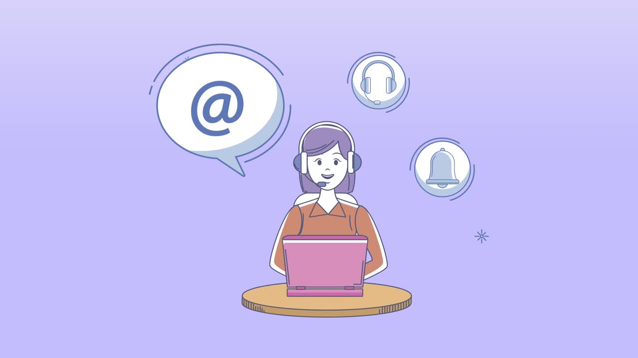 customer service female worker with arroba message