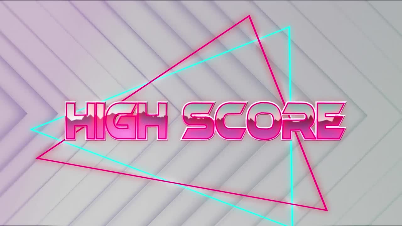 Animation of high score text over light trails on white background