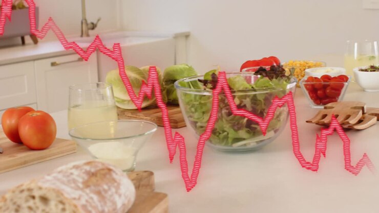 Grafico rosso che appare, sale e scende sopra un bancone, la telecamera si sposta a destra, mostrando le tendenze relative all'insalata di pane