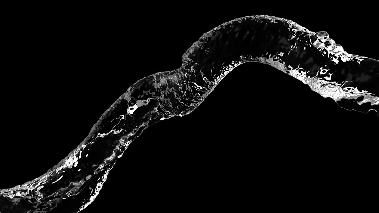 검은 바탕에 물 스플래시 액체 루핑 반사 및 회전 흐름