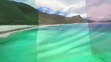 Animation-Der-Flagge-Italiens,-Die-über-Der-Meereslandschaft-Weht