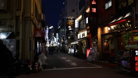 illuminated urban scene with pedestrians and traffic