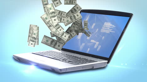 money coming out of a laptop