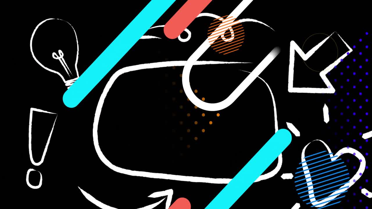 animación de la burbuja de habla con espacio de copia, formas pulsantes e iconos en fondo negro