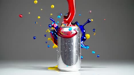 colorful liquid splash around a soda can