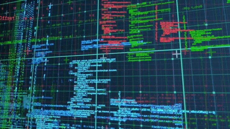 Animation of science data processing on dark background
