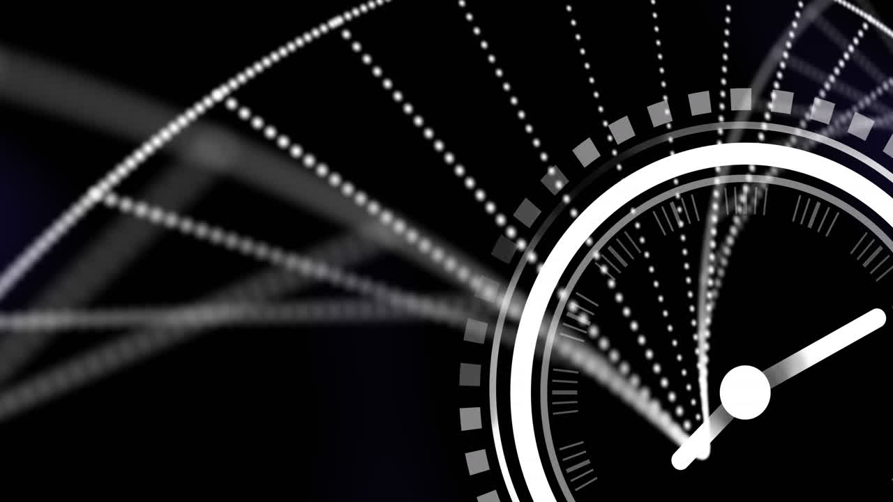 Animation of clock moving over dna strand on black background