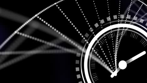animación de un reloj que se mueve sobre la cadena de adn sobre un fondo negro