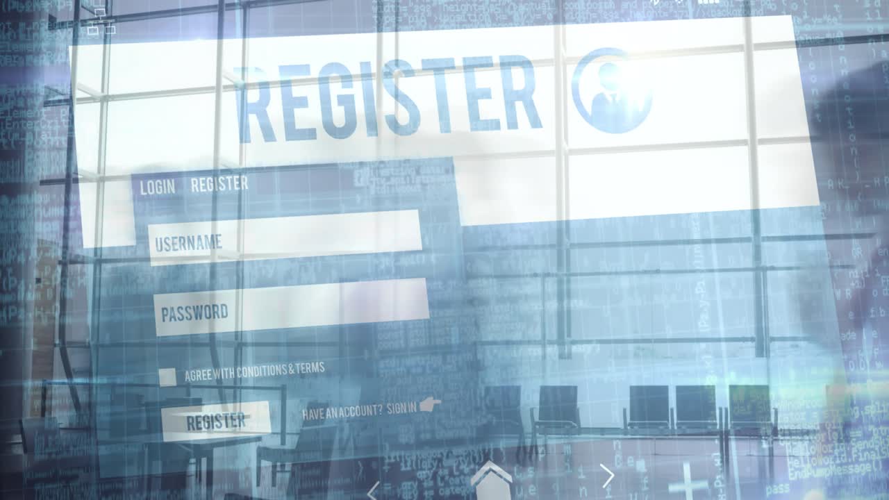Animation of register form over timelapse with walking people