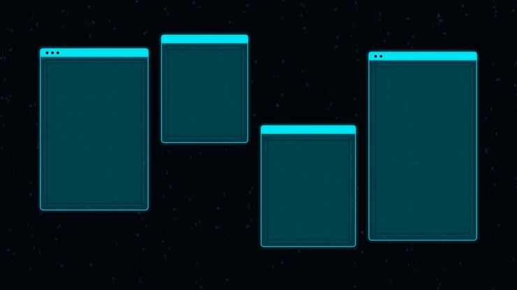 Digital Interface With Floating Transparent Windows on Dark Background