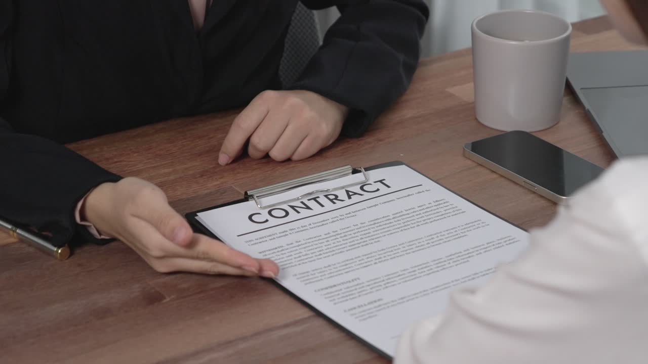 Closeup young enthusiastic businesswoman negotiate financial business contract.
