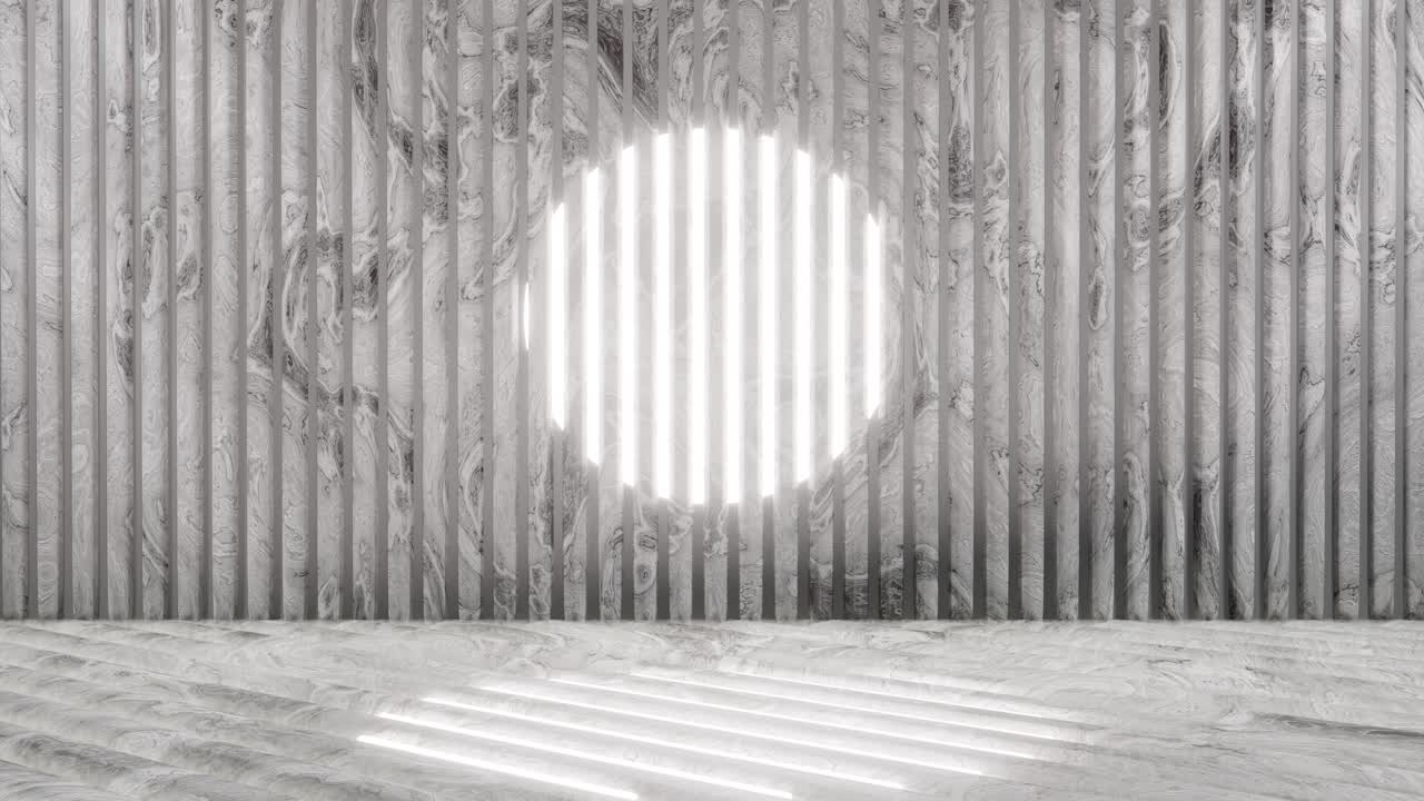 3D render of bright sun shining through marble wall paneling