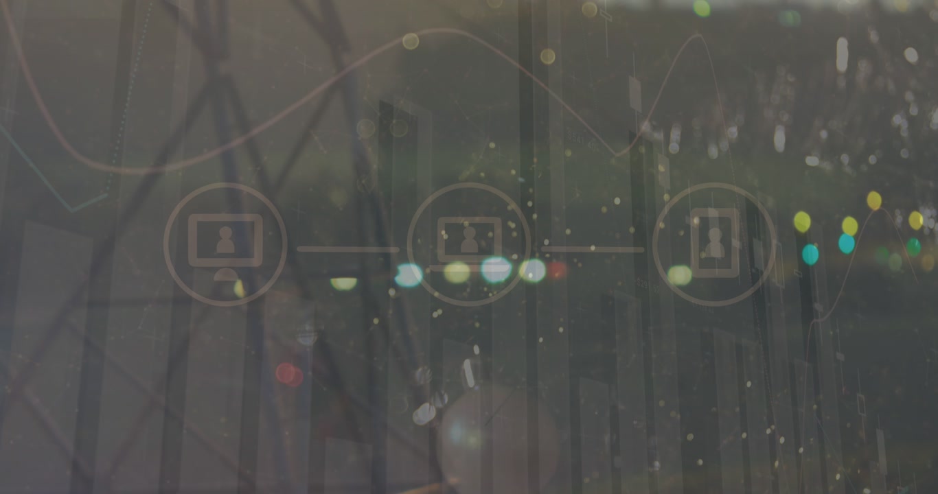 Animation of data processing over cityscape
