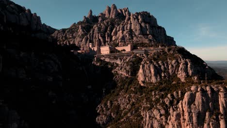 aerial views of the monastery of montserrat and its mountains in catalonia