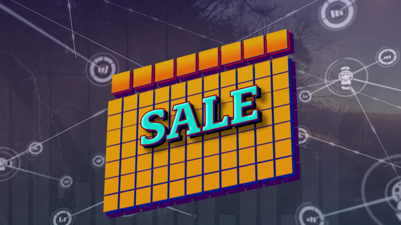 사각형 위의 판매의 애니메이션과 그래프와 풍경 위의 연결