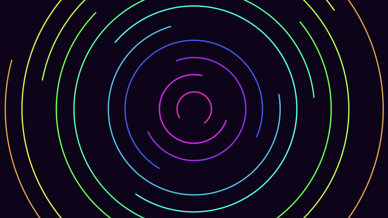 Colorful lines form a spiral pattern, overlapping to create a mesmerizing spinning vortex illusion. Each line merges into the next to produce a dynamic and visually striking circular movement