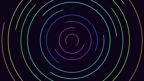 colorful lines form a spiral pattern, overlapping to create a mesmerizing spinning vortex illusion. each line merges into the next to produce a dynamic and visually striking circular movement