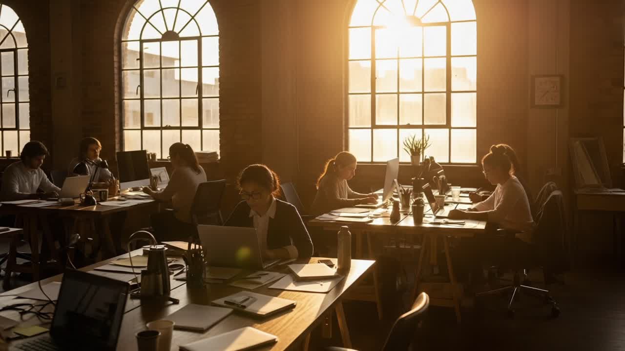 A Productive Workspace: Individuals Engaged in Collaborative Work in a Sunlit Office Environment, Emphasizing Creativity, Focus, and Team Collaboration in Modern Workspaces