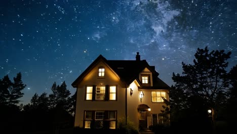 casa bajo una noche estrellada