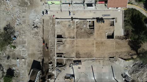 drone headshot view of city park construction process in mexico, 4k video