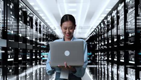 woman working in a data center