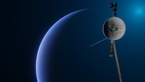 3d animation showing the voyager spacecraft flying towards neptune