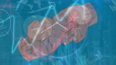 animation of financial data processing over two fists