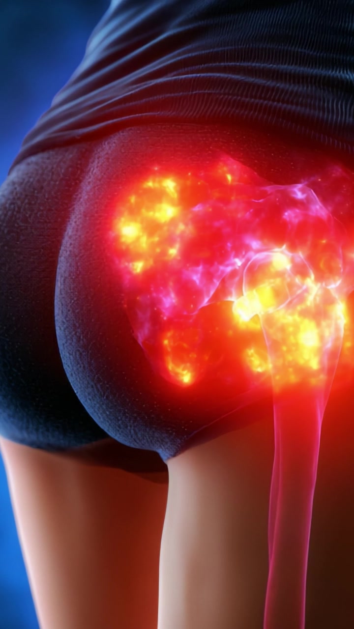 Representación visual del dolor y la inflamación en la región de la cadera: Una ilustración dramática de sensaciones transmitidas a través de un enfoque artístico.
