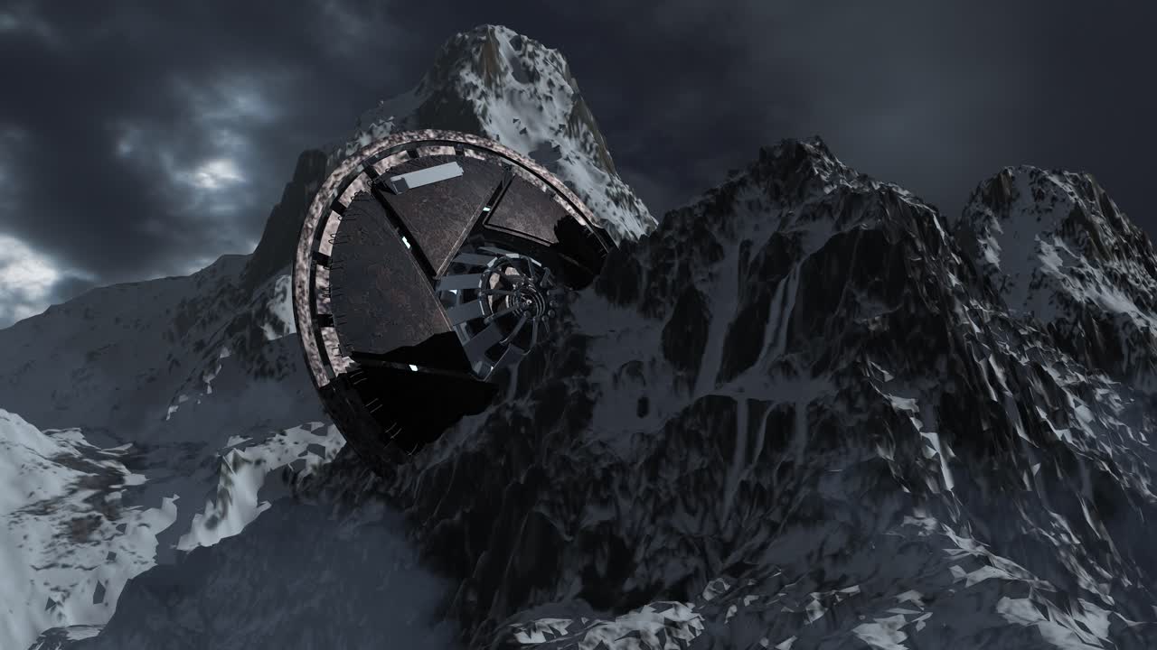 la nave alienígena se estrelló en las montañas nevadas.