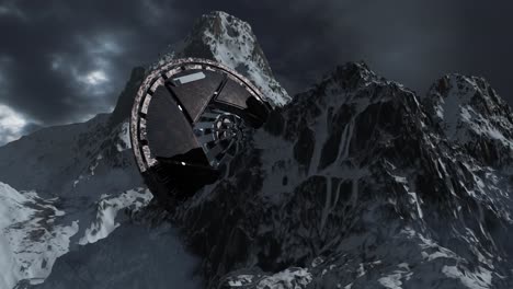 alien ship crash landing in snowy mountains