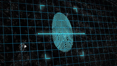 Animation-Des-Biometrischen-Fingerabdrucks-Und-Der-Datenverarbeitung-Auf-Dunklem-Hintergrund