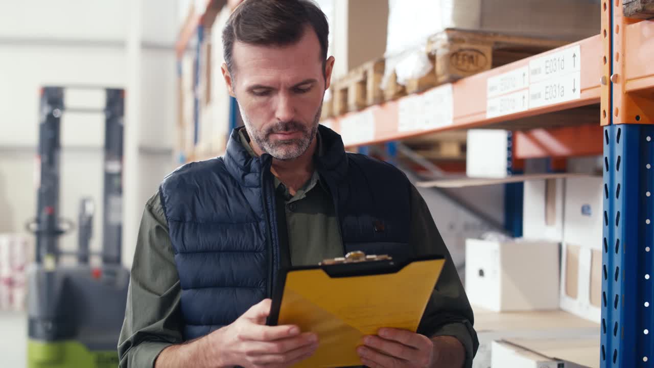 Adult caucasian man working in warehouse.