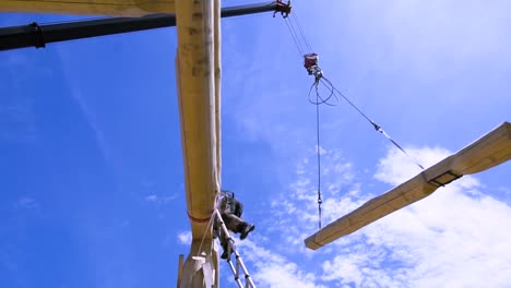 log home construction with crane