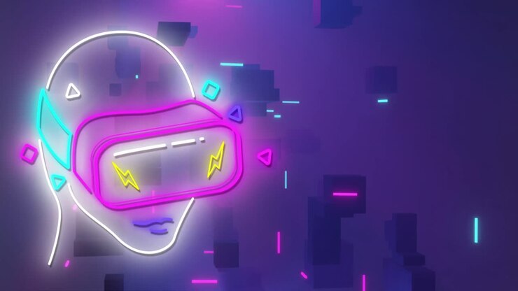 Animazione di icona di visore VR da videogioco su sfondo viola