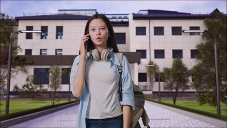 teenage girl talking on phone on campus