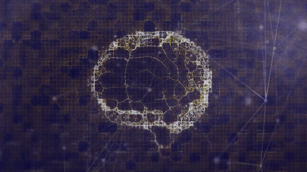 Animation of network of connections with human brain spinning in background