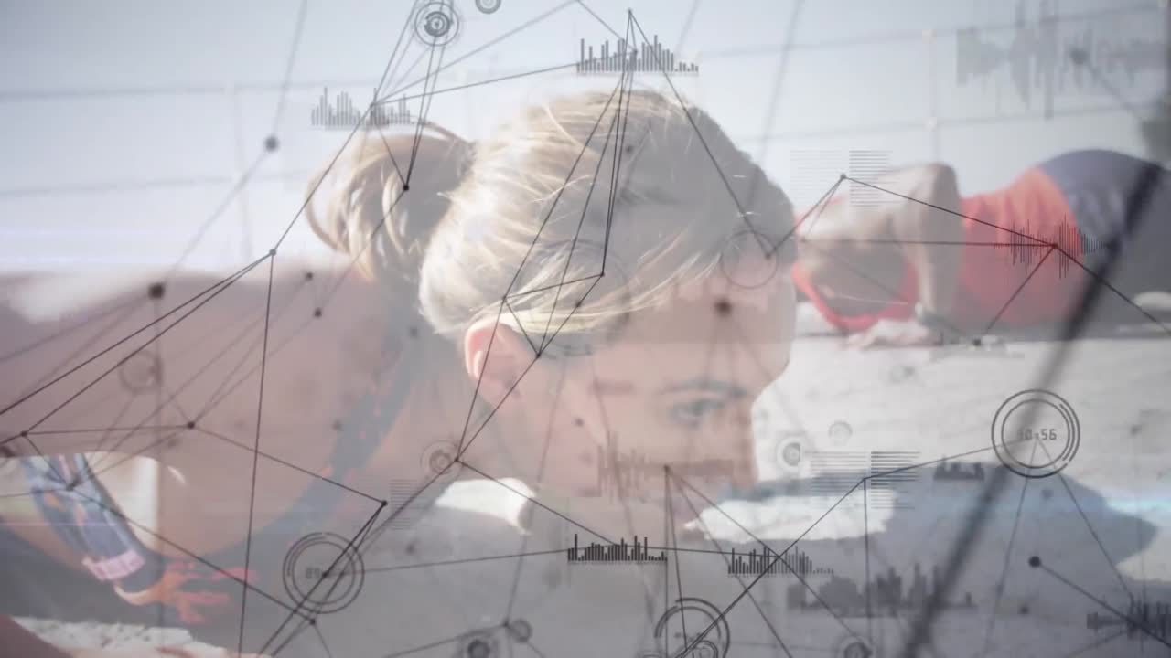 анимация сети связей между женщинами и мужчинами, занимающимися спортом на открытом воздухе