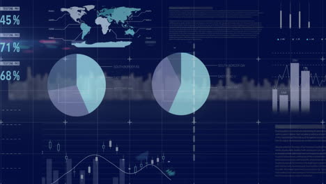animation of financial data processing over cityscape