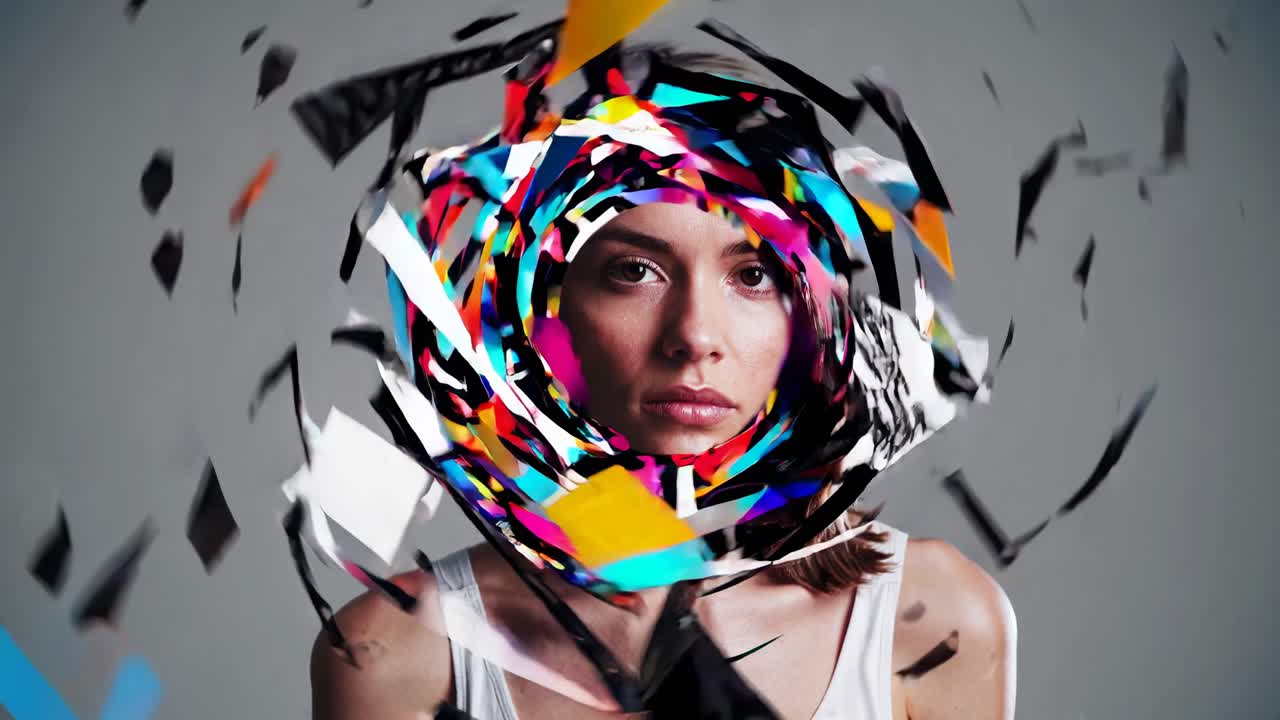 retrato abstractamente colorido de una mujer