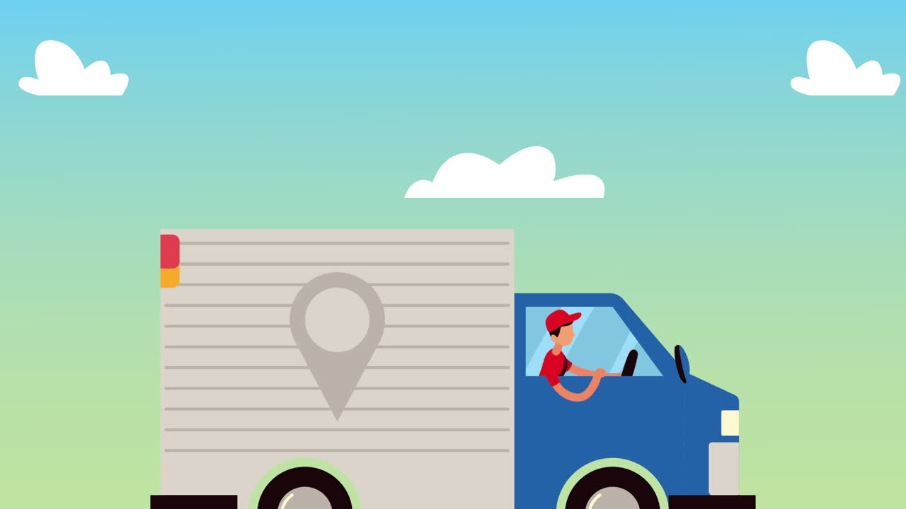 택배 운전 트럭 배달 서비스 애니메이션