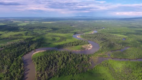 aerial landscape with small winding river