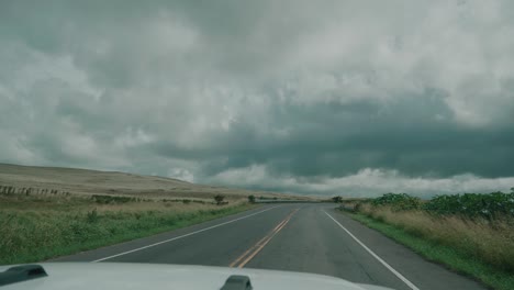 point of view of a car driving on a hawaiian road in cloudy weather