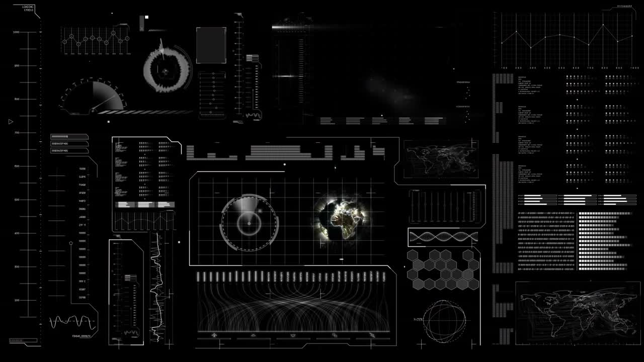 Animation of clock moving over data on black background