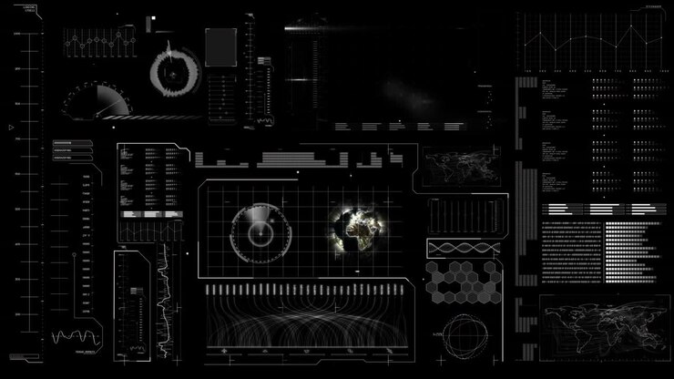 Animation of clock moving over data on black background