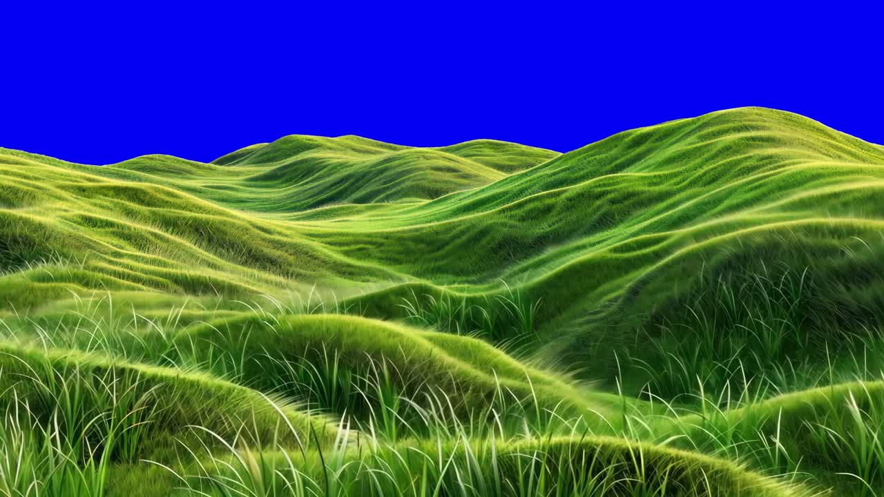 Vibrant rolling green hills animation, transparent 4K video, green screen