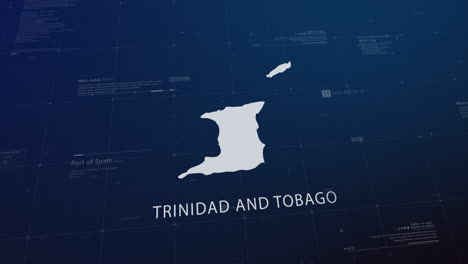 trinidad and tobago country map comes to life with cinematic panning, unveiling key details, the capital, and slogan, providing an engaging background for corporate and commercial use
