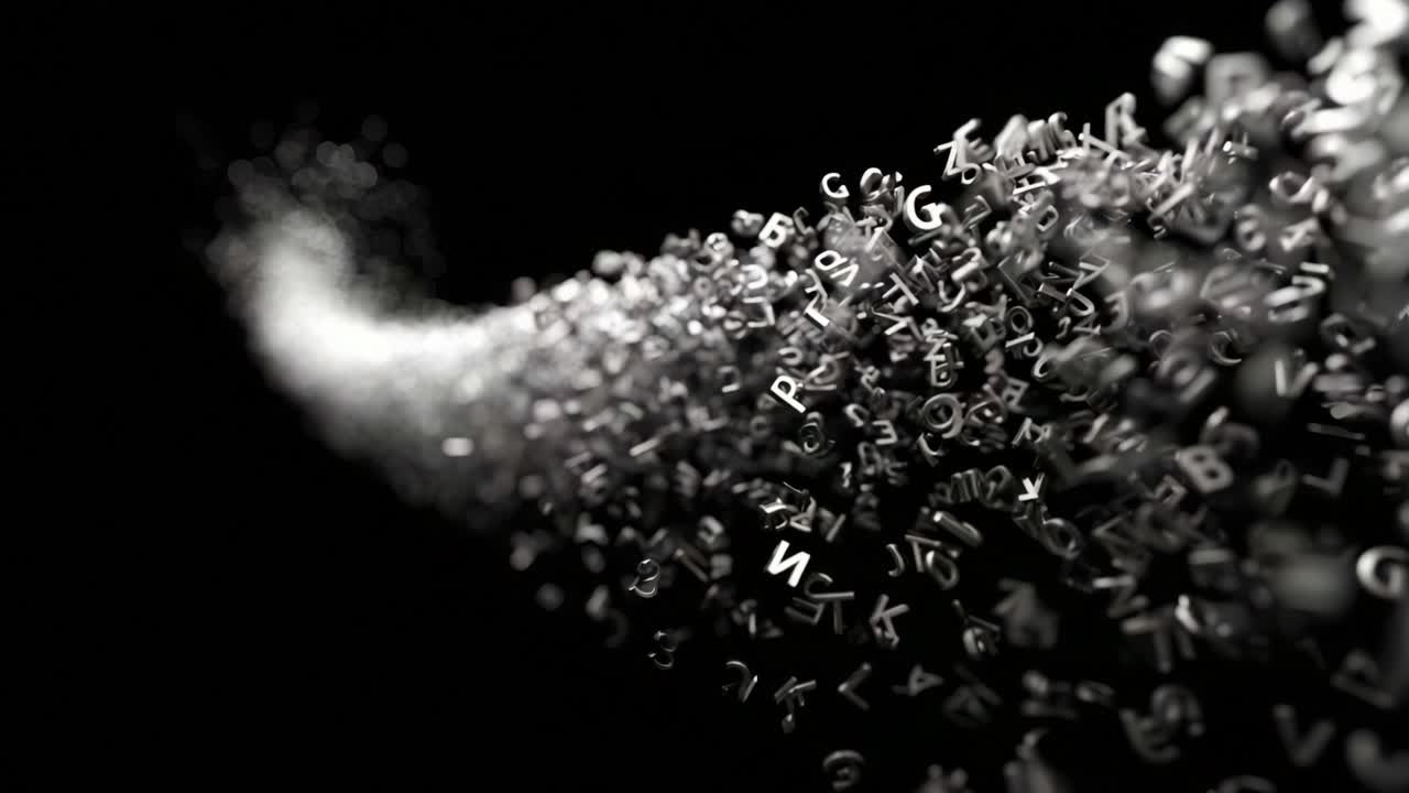 An Abstract Representation of Flowing Text: A Captivating Visual Journey Through the Movement of Letters and Typography in a Dynamic Black and White Setting